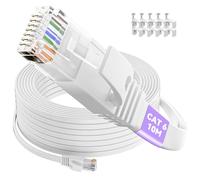 Ethernet Cable 10m, Cat 6 Flat Internet Cable 10m Long High Speed RJ45 Network Cable 10/100/1000Mbps 250MHz, White Gigabit Patch Cord 10 meter LAN Cable Broadband for Router Switch Modem (10 Clips)