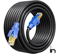Ethernet Cable 10m Cat 8, High Speed Internet Cable 10m, Long Network Cable Outdoor Indoor Waterproof Patch Wifi Cable Black SFTP Shielded RJ45 LAN Cable for Router (10 Clips)