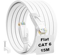 Ethernet Cable 15m Cat 6, Flat Internet Network 15 Meters Long, Slim RJ45 WiFi High Speed Gigabit 250MHz White 50FT LAN Patch for Modem Router Smart TV