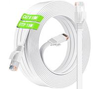 Ethernet Cable 15m Outdoor Indoor, Cat 6 Internet Cable 15m High Speed, Flat White RJ45 Network Cable 15 metre LAN Cable 250MHz 1000Mbps, Long Gigabit Patch Cord for Router Switch Modem PC (15 Clips)