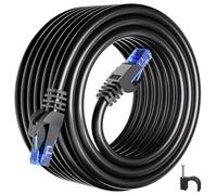 Ethernet Cable 20m, Cat 6 High Speed Internet Cable Long, RJ45 Network Cable 20m Black 1000Mbit/s 250MHz, Round Gigabit LAN Cable Broadband Patch Cord for Router Modem Switch Laptop Xbox PC (20 Clips)