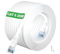 Ethernet Cable 25m, High Speed Internet Cable 25m Cat 6 Flat White, RJ45 Network Cable 250MHz 1000Mbps, Long UTP Gigabit Wifi LAN Cable 25 meter Cat6 Patch Cord for Router Switch Modem PC (25 Clips)