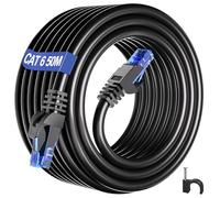 Ethernet Cable 50m Outdoor, Long Cat 6 Internet Cable 50m High Speed 23AWG RJ45 Network Cable 250MHz 10/100/1000Mbps, Waterproof Black Gigabit LAN Cable CCA UTP for Patch Cord Router Switch (50 Clips)