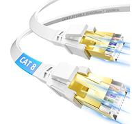 Ethernet Cable 5m, Cat 8 High Speed 40Gbps Internet Cable Flat LAN Network Cable 5 Meter FTP Shielded RJ45 Gigabit 2000MHz Indoor, White Patch Cord with 5 Clips for Router Modem