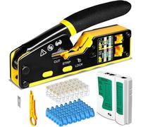 Ethernet Crimping Tool Kit RJ45 Crimp Tools,CAT5 Cat5e Cat6 RJ45 Crimping Tool Kit With Cable Tester, Multiply Stripper, Blades,50Pcs Cat 6 Pass Through Connectors and Strain Relief Boots