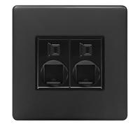 Ethernet Data Socket Wall Plate Matte Black 2 Gang Screwless Flat Plate CAT 6 BL443