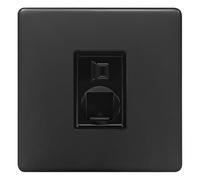 Ethernet Data Socket Wall Plate Matte Black Single Gang Screwless Flat Plate CAT 6 BL442