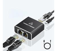 Ethernet Splitter 1 to 2 with USB Power Cable, 1000Mbps High Speed Internet Cable Splitter 1 in 2 Out, Gigabit RJ45 LAN Network Extension for Cat8/7/6/5e/5 Cable