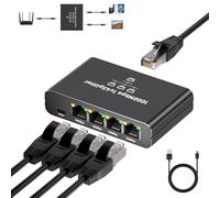 Ethernet Splitter 1 to 4 with USB Power Cable, 1000Mbps High Speed Internet Cable Splitter 1 in 4 Out, Gigabit RJ45 LAN Network Extension for Cat8/7/6/5e/5 Cable