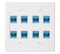 Ethernet Wall Plate 8 Port - Double Cat6 RJ45 Network Cable Faceplate Female to Female - Blue