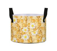 EtherSpher 3/5/7/10 Gal plant bags with handles 450G heavy duty breathable fabric grow pots for plants For Vegetable and Flower (Honeycomb Background with Bees and Daisies)