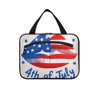 EtherSpher 4th Of July Independence Day Red and Blue Lips hanging makeup bags for women with hook, designer multifunctional hanging toiletry bags for travelers work bolsos para hombre L, 4th Of July