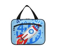 EtherSpher 4th Of July Independence Day Red and Blue ROCKETS hanging travel toiletry kit with hook, designer essentials shaving kit bags for men for women travel traveling maletín para maquillaje L