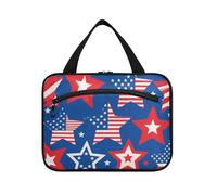 EtherSpher 4th Of July Independence Day Red and Blue Stars hanging makeup travel case with hook, designer compact hanging toiletry bags for women must haves camping bolso de mano para hombre L, 4th of