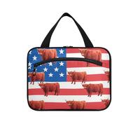 EtherSpher 4th Of July Independence Day Red Scottish Highland Cattle hanging mens travel bag with hook, designer fashion waterproof cosmetic bag for travelers bathroom organizador de maquillaje para