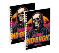 EtherSpher A5 size 80s 90s Skull Summer lined notebook 8.3" x 5.7", wire-bound subject notebooks college ruled 60 sheets for school&office 2 pack