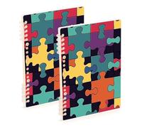 EtherSpher A5 size A Cartoon-style Color Puzzle spiral notebooks college 8.3" x 5.7", hard cover subject college ruled spiral 60 sheets for planner&business 2 pack