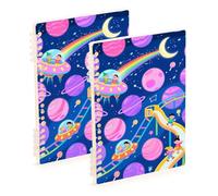 EtherSpher A5 size A Cute Cartoon Purple Cosmic wide ruled spiral 8.3" x 5.7", sturdy spiral notebooks wide ruled 60 sheets for travel&writing 2 pack
