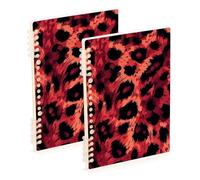EtherSpher A5 size Animal Skin Leopard Red Black bound notebook 8.3" x 5.7", sturdy college ruled spiral notebook 60 sheets for diary&to do list 2 pack