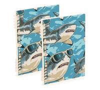 EtherSpher A5 size Animals with Glasses Sharks Chasing orange spiral notebook 8.3" x 5.7", wear-resistant wide ruled spiral notebook 60 sheets for diary&to do list 2 pack