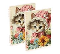 EtherSpher A5 size Antique Illustrations Flower Cat journaling notebooks 8.3" x 5.7", hard cover composition notebook wide ruled 60 sheets for diary&to do list 2 pack