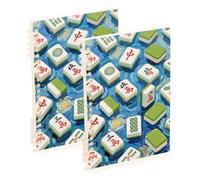 EtherSpher A5 size Art Painting Blue Chinese Mahjong wide ruled spiral 8.3" x 5.7", hard cover college ruled spiral notebook 60 sheets for school&office 2 pack