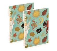 EtherSpher A5 size Art Painting Green Angel Demon ruled notebook 8.3" x 5.7", wire-bound subject notebooks college ruled 60 sheets for diary&to do list 2 pack