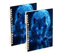 EtherSpher A5 size Beautiful Blue Wolf college notebook 8.3" x 5.7", wire-bound subject spiral notebook college 60 sheets for working&classroom 2 pack