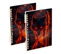 EtherSpher A5 size Beautiful Fire Wolf wide ruled spiral 8.3" x 5.7", sturdy subject college ruled notebook 60 sheets for planner&business 2 pack