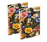 EtherSpher A5 size Beauty Meadow Mushroom Wildflower wide ruled spiral 8.3" x 5.7", sturdy subject college ruled notebook 60 sheets for working&classroom 2 pack