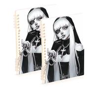 EtherSpher A5 size Black Sexy Nun school notebook 8.3" x 5.7", wear-resistant subject spiral notebook wide 60 sheets for school&office 2 pack