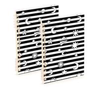 EtherSpher A5 size Black White Stripes Sun Moon Star notebooks college 8.3" x 5.7", wire-bound subject college ruled spiral 60 sheets for working&classroom 2 pack
