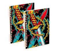 EtherSpher A5 size Bloody Sword Rose Punk notebook journal 8.3" x 5.7", wire-bound school supplies for college 60 sheets for diary&to do list 2 pack