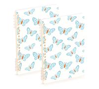 EtherSpher A5 size Blue Butterfly White notebook college 8.3" x 5.7", wire-bound subject spiral notebook wide 60 sheets for diary&to do list 2 pack