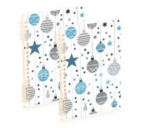 EtherSpher A5 size Blue Grey Christmas Star Ball notebook wide 8.3" x 5.7", wire-bound subject college ruled spiral 60 sheets for planner&business 2 pack