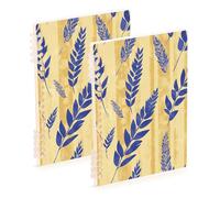 EtherSpher A5 size Blue Wheat Gold Striped wide ruled spiral 8.3" x 5.7", hard cover composition notebook wide ruled 60 sheets for diary&to do list 2 pack