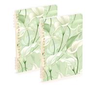 EtherSpher A5 size Calla Lily Flower Pastel Colors Mint Green college notebook 8.3" x 5.7", sturdy spiral notebooks wide ruled 60 sheets for school&office 2 pack