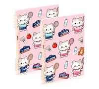 EtherSpher A5 size Cartoon Cute Badminton Cat spiral notebooks college 8.3" x 5.7", wear-resistant wide ruled spiral notebook 60 sheets for planner&business 2 pack