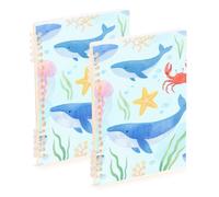 EtherSpher A5 size Cartoon Cute Blue Whale college notebooks 8.3" x 5.7", wire-bound subject spiral notebook wide 60 sheets for school&office 2 pack