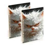 EtherSpher A5 size Cartoon Funny Turkish Angora Cats Anger notebooks college 8.3" x 5.7", hard cover composition notebook wide ruled 60 sheets for working&classroom 2 pack
