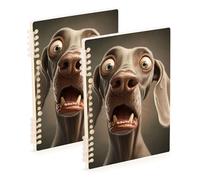 EtherSpher A5 size Cartoon Funny Weimaraner Dogs Fear notebook wide ruled 8.3" x 5.7", wire-bound single subject spiral notebook 60 sheets for working&classroom 2 pack
