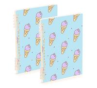 EtherSpher A5 size Cartoon Ice Cream Blue large notebooks 8.3" x 5.7", wire-bound subject spiral notebook college 60 sheets for working&classroom 2 pack