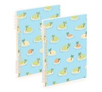 EtherSpher A5 size Cartoon Island Blue notebook wide ruled 8.3" x 5.7", wear-resistant subject spiral notebook college 60 sheets for school&office 2 pack