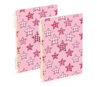 EtherSpher A5 size Cartoon Pink Checkered Plaid Star journaling notebooks 8.3" x 5.7", wire-bound spiral notebooks wide ruled 60 sheets for planner&business 2 pack