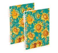 EtherSpher A5 size Cartoon Sunflower Star Teal Yellow notebook college 8.3" x 5.7", wire-bound single subject spiral notebook 60 sheets for travel&writing 2 pack