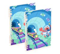 EtherSpher A5 size Cartoon Underwater Train Crab Blue notebook college 8.3" x 5.7", wire-bound college ruled spiral notebook 60 sheets for school&office 2 pack