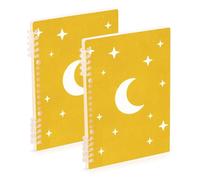 EtherSpher A5 size Childish Star and Moon Yellow Color notebook college 8.3" x 5.7", wire-bound college ruled spiral notebook 60 sheets for school&office 2 pack