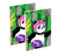 EtherSpher A5 size Chinese bamboos Panda spiral notebooks 8.3" x 5.7", hard cover composition notebook wide ruled 60 sheets for school&office 2 pack