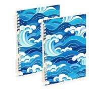 EtherSpher A5 size Chinese Culture Wave Pattern Blue composition notebooks 8.3" x 5.7", sturdy single subject spiral notebook 60 sheets for working&classroom 2 pack