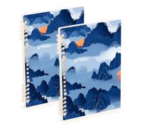 EtherSpher A5 size Chinese Pattern Mountain Blue subject notebook 8.3" x 5.7", hard cover subject college ruled spiral 60 sheets for planner&business 2 pack